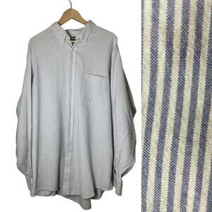 Lands End Mens Pin Stripe Dress Shirt Button Front Long Sleeve 18.5" 38" Tall